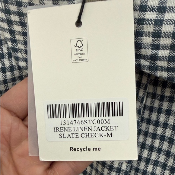 BNWT Reformation Irene Linen Slate Checkered Jacket Medium - Picture 6 of 10